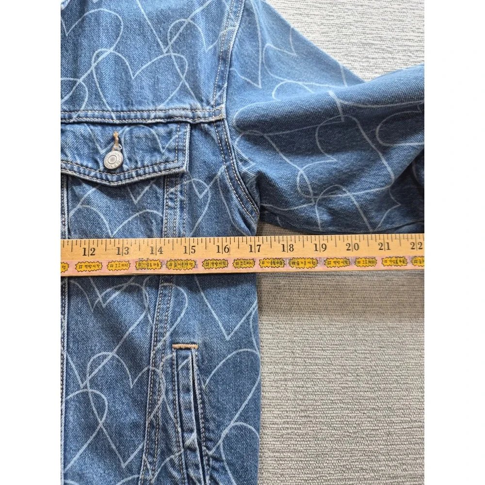 Old Navy Trucker Jacket Girls XL (14-16) Blue Allover Heart Print Button Front